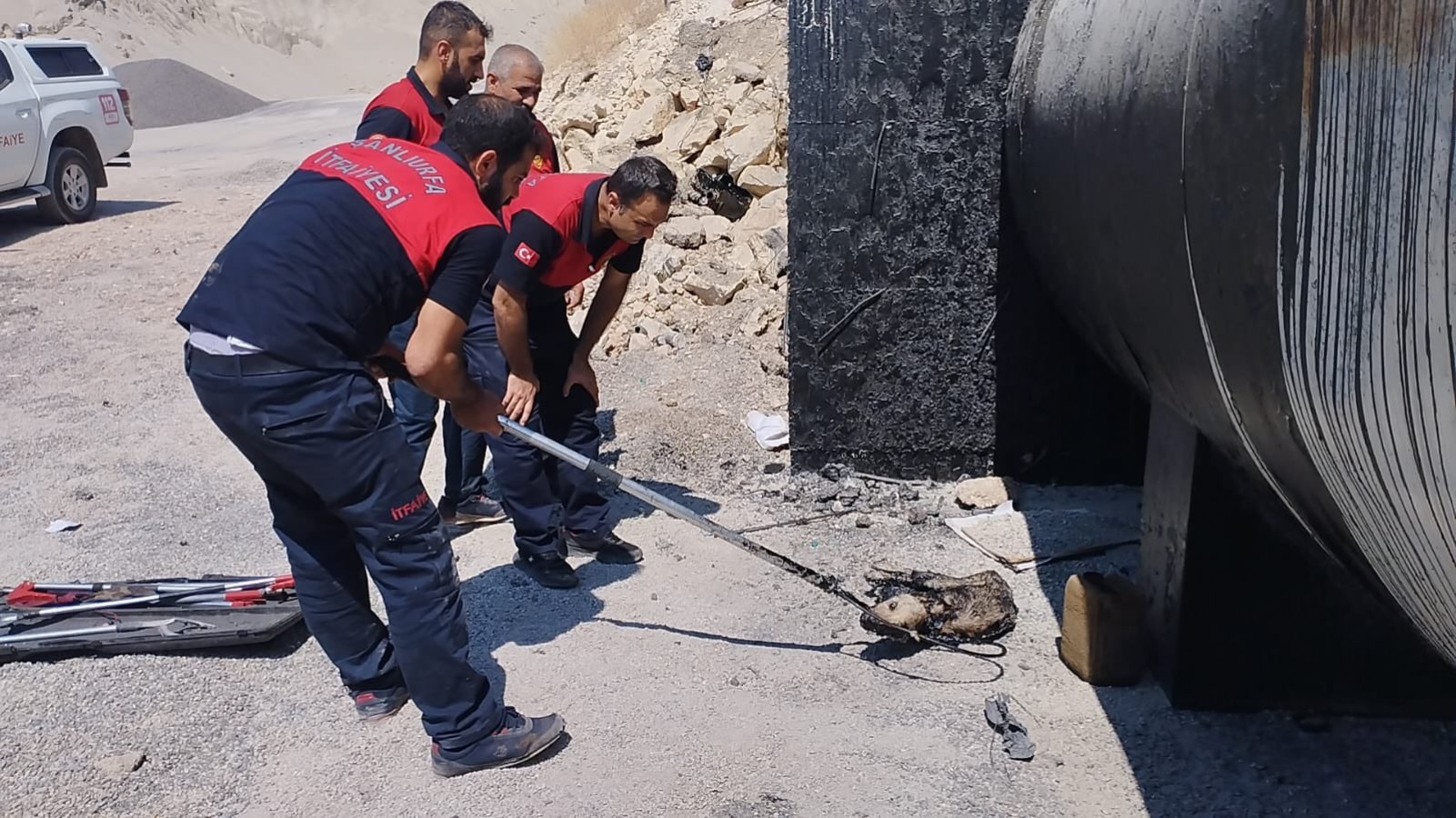 Eyyübiye'de zifte batan yavru köpeği itfaiye ekipleri kurtardı;