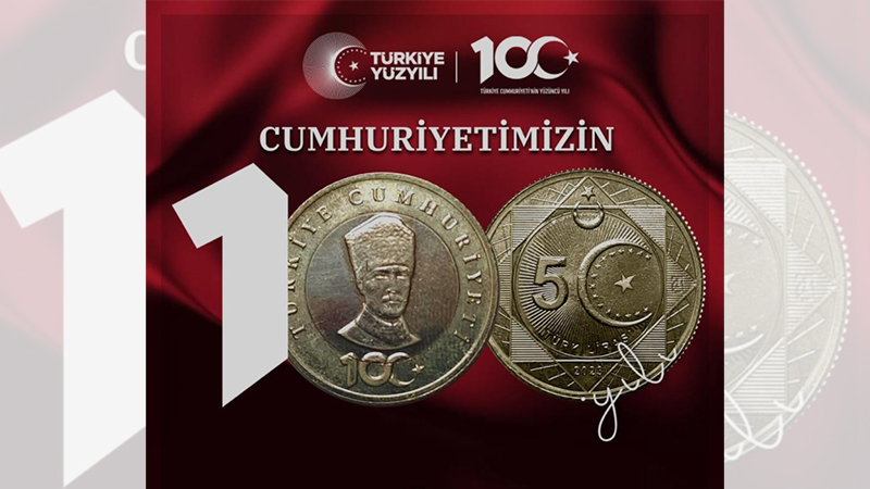 Cumhuriyet'in 100. yılı hatıra parası tedavüle girdi